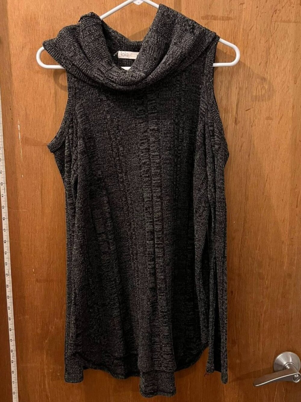 Size XL - Lola & Grace - Gray Long Sleeve Cold-Shoulder Cowl Neck Sweater